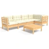 Image de vidaXL Ensemble salon de jardin 6 pièces avec coussins Crème Pin