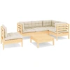 Image de vidaXL Ensemble salon de jardin 6 pièces avec coussins Crème Pin