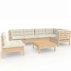 Image de vidaXL Ensemble salon de jardin 7 pièces avec coussins Crème Pin