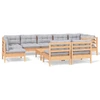 Image de vidaXL Ensemble salon de jardin 10 pièces avec coussins gris pin massif