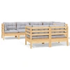 Image de vidaXL Ensemble salon de jardin 7 pièces avec coussins gris pin massif
