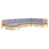 Image de vidaXL Ensemble salon de jardin 8 pièces avec coussins gris pin massif