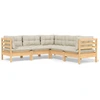Image de ensemble salon de jardin 5 pièces avec coussins Crème pin massif