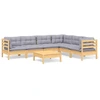 Image de vidaXL Ensemble salon de jardin 7 pièces avec coussins gris pin massif