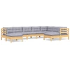 Image de vidaXL Ensemble salon de jardin 9 pièces avec coussins gris pin massif