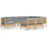 Image de vidaXL Ensemble salon de jardin 9 pièces avec coussins gris pin massif