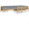 Image de vidaXL Ensemble salon de jardin 10 pièces avec coussins gris pin massif