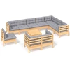 Image de ensemble salon de jardin 11 pièces avec coussins gris pin massif