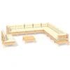 Image de Ensemble de salon de jardin 12 pièces vidaXL avec coussins crème, en bois de pin massif