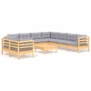 Image de Ensemble de salon de jardin 10 pièces vidaXL avec coussins gris, en bois de pin massif