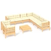 Image de vidaXL Ensemble salon de jardin 10 pièces avec coussins crème pin massif