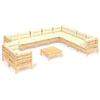 Image de ensemble salon de jardin 11 pièces avec coussins Crème pin massif