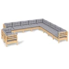 Image de ensemble salon de jardin 11 pièces avec coussins gris pin massif