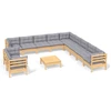 Image de ensemble salon de jardin 12 pièces avec coussins gris pin massif