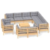 Image de ensemble salon de jardin 12 pièces avec coussins gris pin massif
