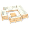 Image de Ensemble de salon de jardin 12 pièces vidaXL avec coussins crème, en bois de pin massif