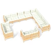 Image de Ensemble de salon de jardin 12 pièces vidaXL avec coussins crème, en bois de pin massif