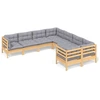 Image de ensemble salon de jardin 8 pièces avec coussins gris pin massif