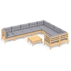Image de vidaXL Ensemble de salon de jardin 10 pièces avec coussins gris en pin