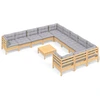 Image de ensemble salon de jardin 12 pièces avec coussins gris Pin