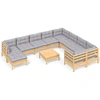 Image de vidaXL Ensemble de salon de jardin de 11 pièces avec coussins gris en pin