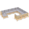 Image de vidaXL Ensemble de salon de jardin de 11 pièces avec coussins gris en pin