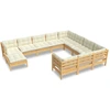 Image de Ensemble de salon de jardin 11 pièces vidaXL avec coussins crème, en bois de pin