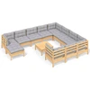Image de ensemble salon de jardin 12 pièces avec coussins gris Pin