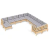 Image de vidaXL Ensemble de salon de jardin de 11 pièces avec coussins gris en pin