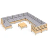 Image de ensemble salon de jardin 12 pièces avec coussins gris Pin
