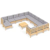 Image de vidaXL Ensemble de salon de jardin de 13 pièces avec coussins gris en pin