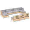 Image de vidaXL Ensemble de salon de jardin 10 pièces avec coussins gris en pin