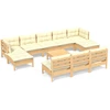 Image de Ensemble de salon de jardin 11 pièces vidaXL avec coussins crème, en bois de pin