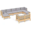 Image de vidaXL Ensemble salon de jardin 9 pièces avec coussins gris pin massif