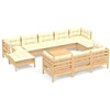 Image de ensemble salon de jardin 11 pièces avec coussins Crème pin massif