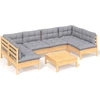 Image de vidaXL Ensemble salon de jardin 7 pièces avec coussins gris pin massif