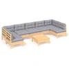 Image de vidaXL Ensemble salon de jardin 8 pièces avec coussins gris pin massif