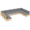 Image de vidaXL Ensemble salon de jardin 9 pièces avec coussins gris pin massif