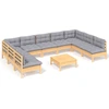Image de vidaXL Ensemble salon de jardin 10 pièces avec coussins gris pin massif