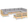 Image de vidaXL Ensemble salon de jardin 9 pièces avec coussins gris pin massif