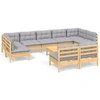 Image de vidaXL Ensemble salon de jardin 10 pièces avec coussins gris pin massif
