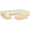 Image de ensemble salon de jardin 11 pièces avec coussins Crème pin massif