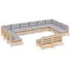 Image de vidaXL Ensemble salon de jardin 12 pièces avec coussins gris pin massif