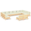 Image de Ensemble de salon de jardin 12 pièces vidaXL avec coussins crème, en bois de pin massif