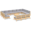 Image de vidaXL Ensemble salon de jardin 14 pièces avec coussins gris pin massif