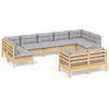Image de vidaXL Ensemble salon de jardin 9 pièces avec coussins gris pin massif