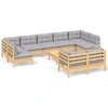 Image de vidaXL Ensemble salon de jardin 10 pièces avec coussins gris pin massif