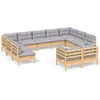 Image de ensemble salon de jardin 11 pièces avec coussins gris pin massif
