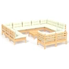Image de Ensemble de salon de jardin 12 pièces vidaXL avec coussins crème, en bois de pin massif