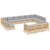 Image de vidaXL Ensemble de salon de jardin de 13 pièces avec coussins gris en pin